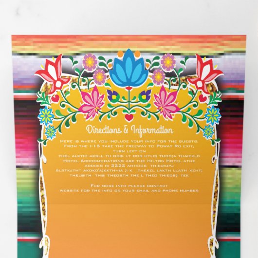 Mexicaanse bruiloft tapijt en bloemenbruiloft drieluik uitnodiging (Binnenzijde eerst)