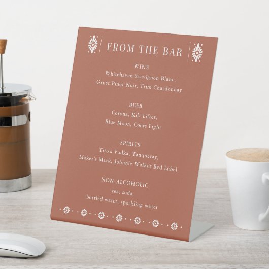 Mexicaanse bruiloft Terra Cotta Bar Sign Reclamebord Met Voetstuk (Insitu)