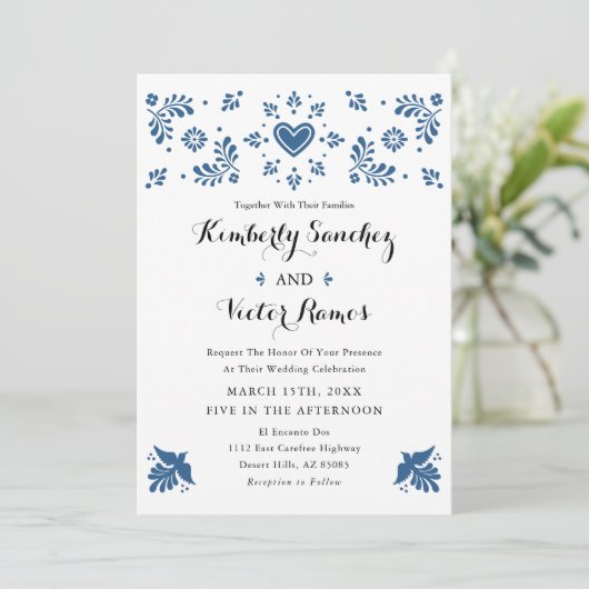 Mexicaanse bruiloft uitnodiging Talavera geïnspire (Staand voorkant)