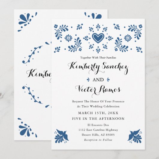 Mexicaanse bruiloft uitnodiging Talavera geïnspire (Voorkant / Achterkant)