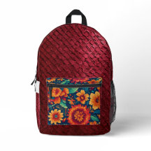 Mexicaanse burgundy bloemenprint, genaaide tas