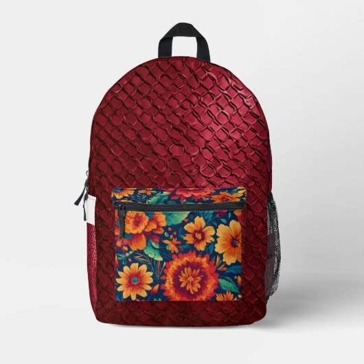 Mexicaanse burgundy bloemenprint, genaaide tas (Voorkant)