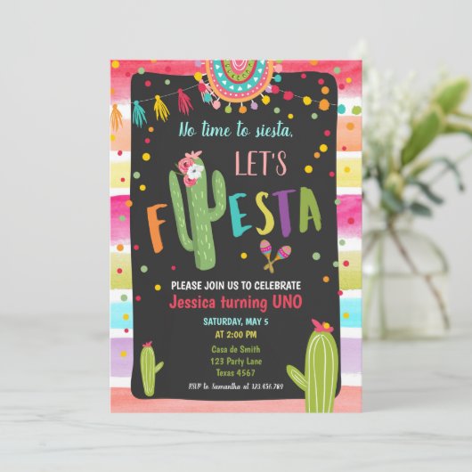 Mexicaanse Cactus 1e Fiesta Birthday Kaart (Staand voorkant)