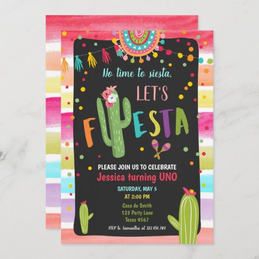 Mexicaanse Cactus 1e Fiesta Birthday Kaart (Voorkant / Achterkant)