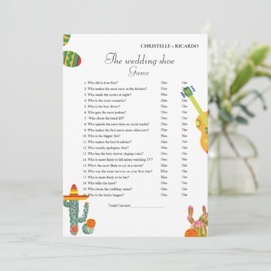 Mexicaanse Cactus Bruiloft schoen spel partij spel Aankondiging (Staand voorkant)