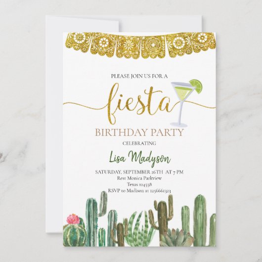 Mexicaanse Cactus Fiesta Birthday Party Kaart (Voorkant)