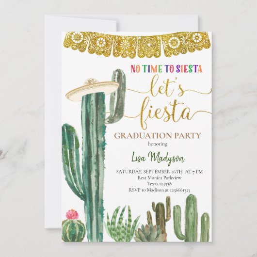 Mexicaanse Cactus Fiesta Graduation Party Kaart (Voorkant)