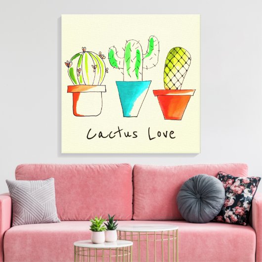 Mexicaanse cactus houden van schattige woestijnkun canvas afdruk (Insitu (Woonkamer))