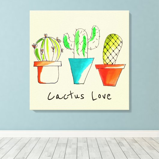 Mexicaanse cactus houden van schattige woestijnkun canvas afdruk (Insitu (Houten vloer))