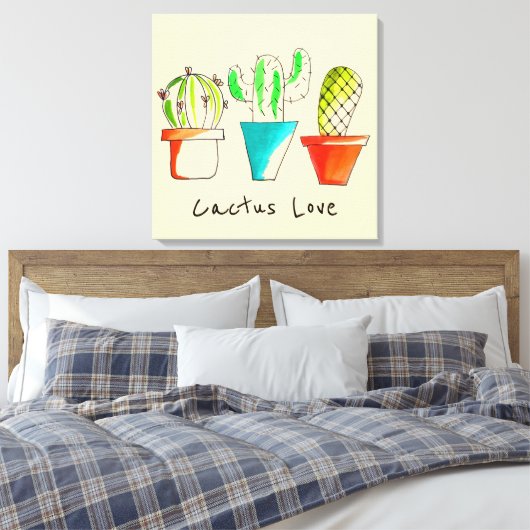 Mexicaanse cactus houden van schattige woestijnkun canvas afdruk (Insitu (Slaapkamer))