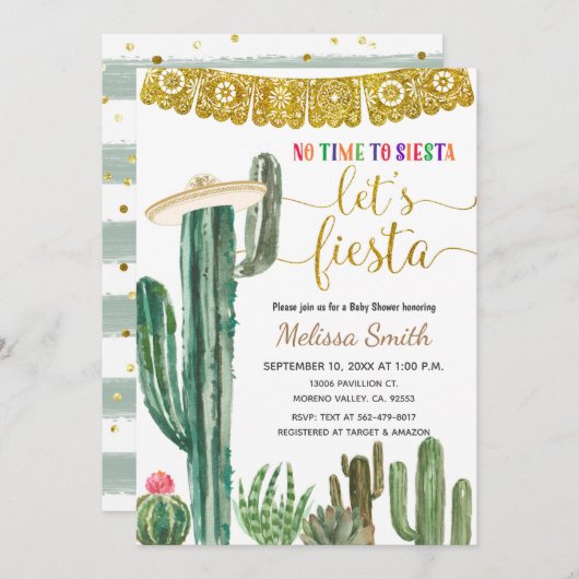 Mexicaanse Cactus Let's Fiesta Baby shower Kaart (Voorkant / Achterkant)