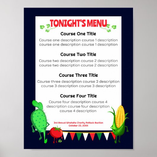Mexicaanse cactus maïs diner party catering menu poster (Voorkant)
