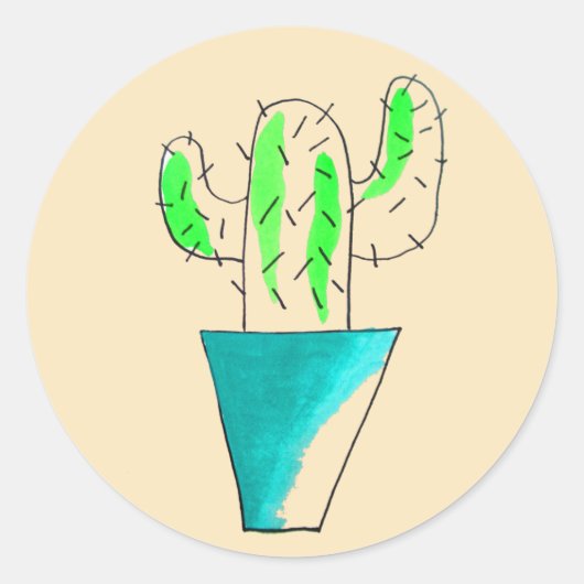 Mexicaanse cactus plant art ronde sticker (Voorkant)