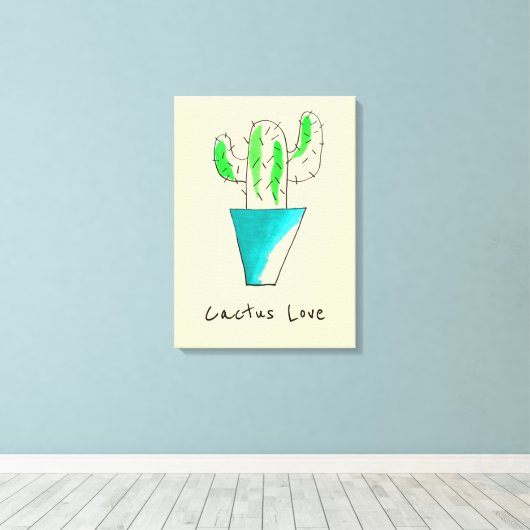Mexicaanse cactus schattige saguaro-kunst canvas afdruk (Insitu (Houten vloer))