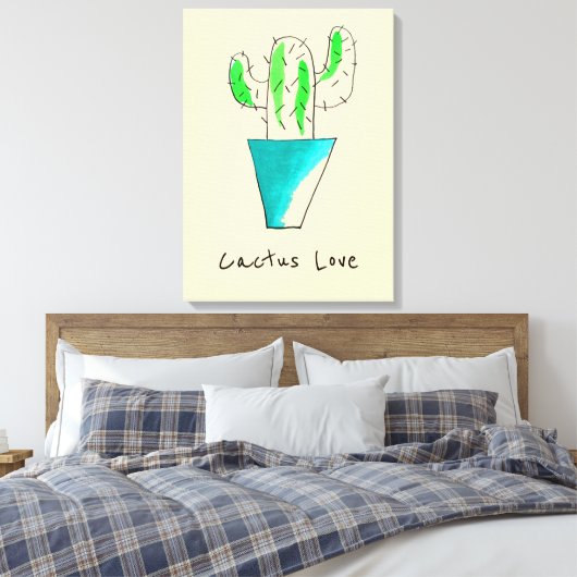 Mexicaanse cactus schattige saguaro-kunst canvas afdruk (Insitu (Slaapkamer))