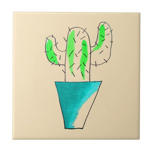 Mexicaanse cactus schattige saguaro-kunst tegeltje (Voorkant)