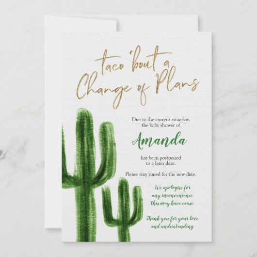 Mexicaanse cactus uitgesteld Baby shower aankondig Kaart (Voorkant)