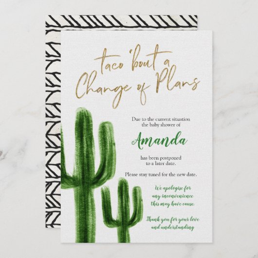 Mexicaanse cactus uitgesteld Baby shower aankondig Kaart (Voorkant / Achterkant)