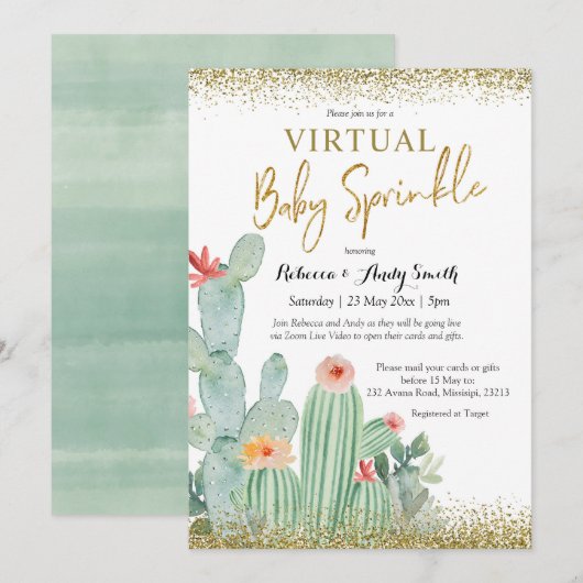 Mexicaanse Cactus Virtual Baby Sprinkle Uitnodigin Kaart (Voorkant / Achterkant)