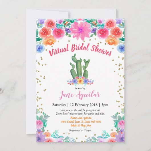 Mexicaanse Cactus Virtual Bruids Douche Uitnodigin Kaart (Voorkant)
