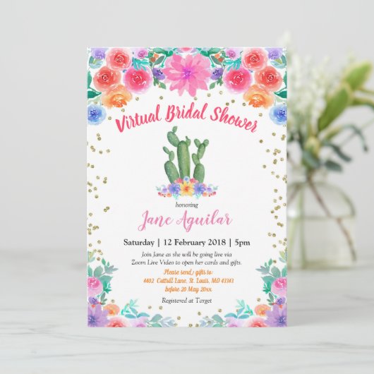 Mexicaanse Cactus Virtual Bruids Douche Uitnodigin Kaart (Staand voorkant)
