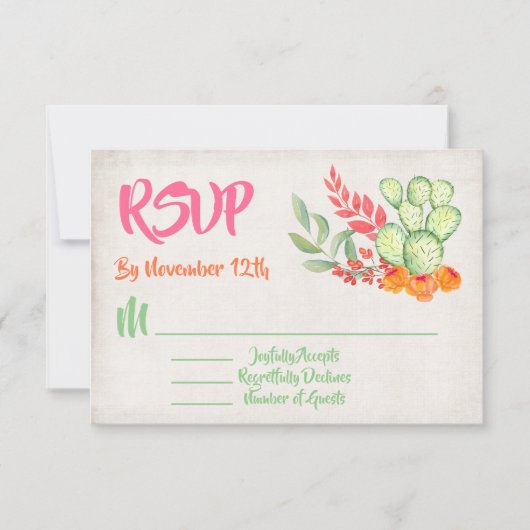 Mexicaanse Cactus Wedding RSVP Response kaarten (Voorkant)