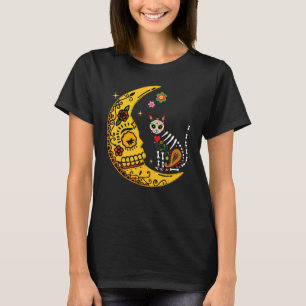 Mexicaanse Calavera Cat met Moon Dia de Muertos Ha T-shirt