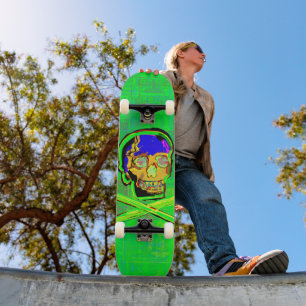 Mexicaanse Calavera Groene Gebarsten Schedel Grung Persoonlijk Skateboard