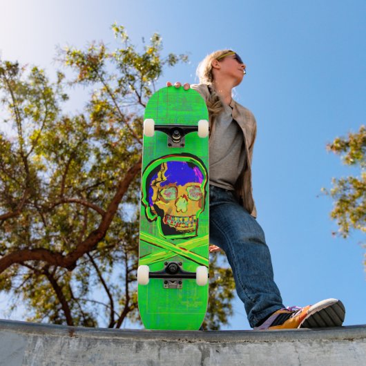 Mexicaanse Calavera Groene Gebarsten Schedel Grung Persoonlijk Skateboard (Buiten 1)
