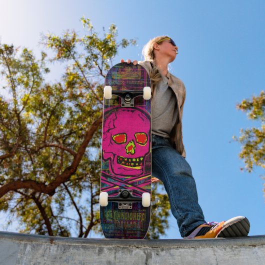 Mexicaanse Calavera Rood en Zwarte Schedel Grunge  Persoonlijk Skateboard (Buiten 1)