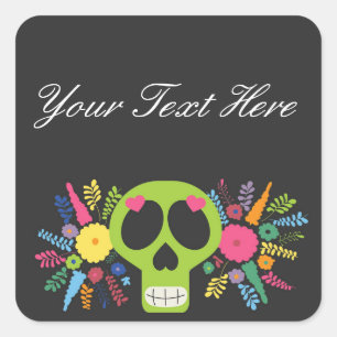 Mexicaanse Calavera Suiker Schedel Bloemrijke Edgy Vierkante Sticker