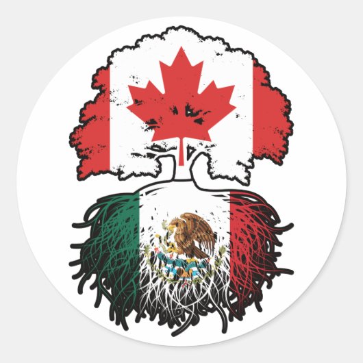 Mexicaanse Canadese vlag voor boomstammen in Canad Ronde Sticker (Voorkant)