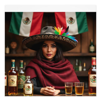 Mexicaanse Cantina Portret - Vrouw in Charro Sombr Foto Afdruk