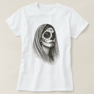 Mexicaanse Catrina met sluier Dag van de Doden T-shirt