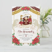 Mexicaanse Charra Burgundy Red Quinceanera Western Kaart (Staand voorkant)