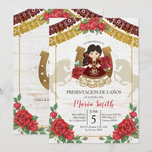 Mexicaanse Charra Burgundy Red roes derde verjaard Kaart (Voorkant / Achterkant)