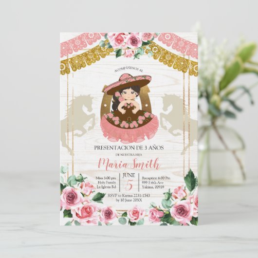 Mexicaanse Charra Pink Rose 3rd Birthday Western Kaart (Staand voorkant)