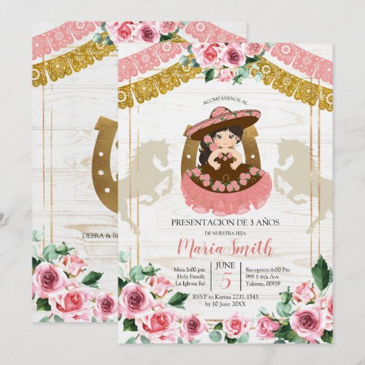 Mexicaanse Charra Pink Rose 3rd Birthday Western Kaart (Voorkant / Achterkant)