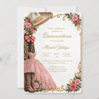 Mexicaanse Charra Quinceañera Roze en Goud Kaart