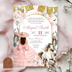 Mexicaanse Charra Roze Roze Bloem Quinceanera Uitn Kaart