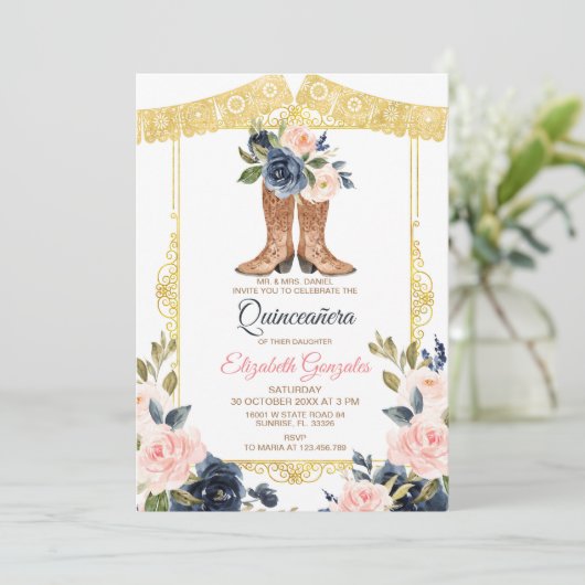 Mexicaanse Charro-laarzen Quinceanera  Kaart (Staand voorkant)