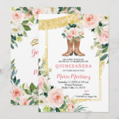 Mexicaanse Charro-laarzen Roze en Gouden Quinceañe Kaart (Voorkant / Achterkant)