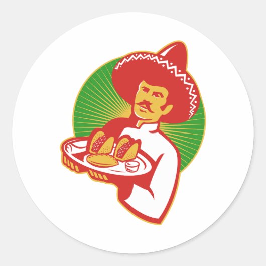 Mexicaanse chef-kok serveert taco burrito empanada ronde sticker (Voorkant)
