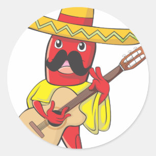Mexicaanse Chili die gitaar speelt Ronde Sticker