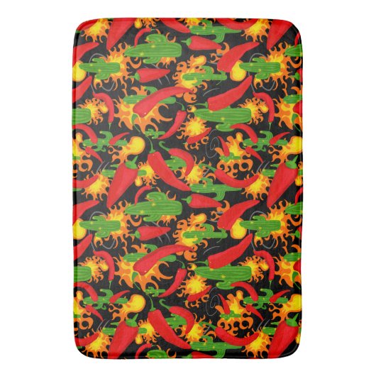 Mexicaanse Chillies en Flames Badmat (Voorkant Verticaal)