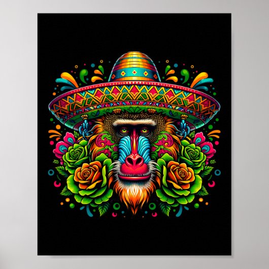 Mexicaanse Cinco de Mayo Let's Fiesta Party Baboon Poster (Voorkant)