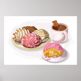 Mexicaanse Conchas Pan Dulce & Hete Chocolade Keuk Poster
