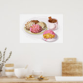 Mexicaanse Conchas Pan Dulce & Hete Chocolade Keuk Poster (Keuken)