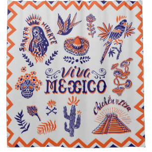 Mexicaanse Cultuursymbolen  Kaart Douchegordijn