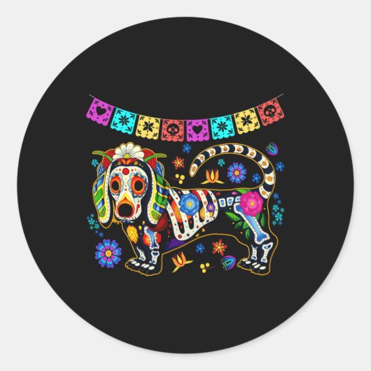 Mexicaanse Dachshund Bone Halloween Day O Ronde Sticker (Voorkant)